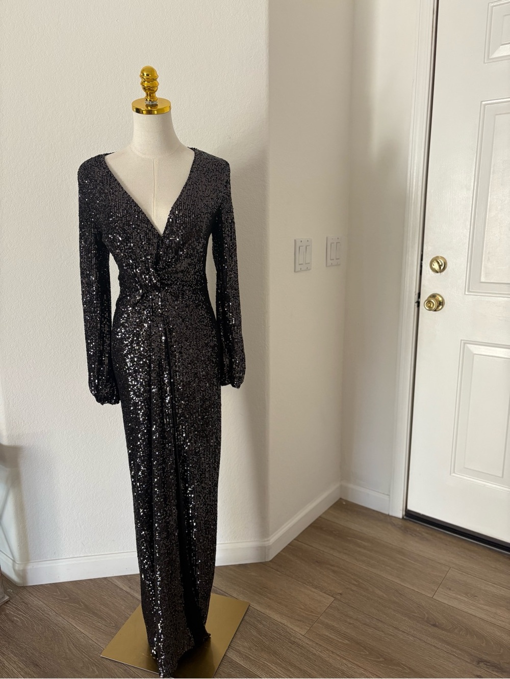 Black Sequin Long Sleeve Evening Dress